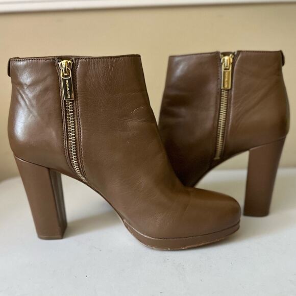 Michael Kors Boots Sammy Leather Platform Ankle Booties Brown Women's Size 8.5 - Picture 3 of 10